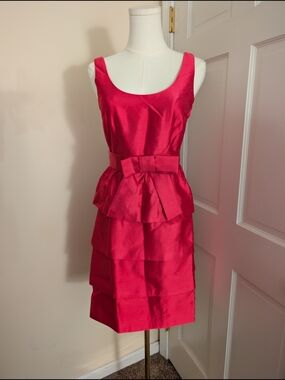 NWT Prosperina Gold Label Hot Pink Tiered Bow Mini Dress XS